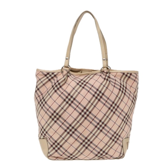 BURBERRY Nova Check Blue Label Tote Bag Nylon Beige Pink Silver Auth ti2039 - Picture 13 of 16